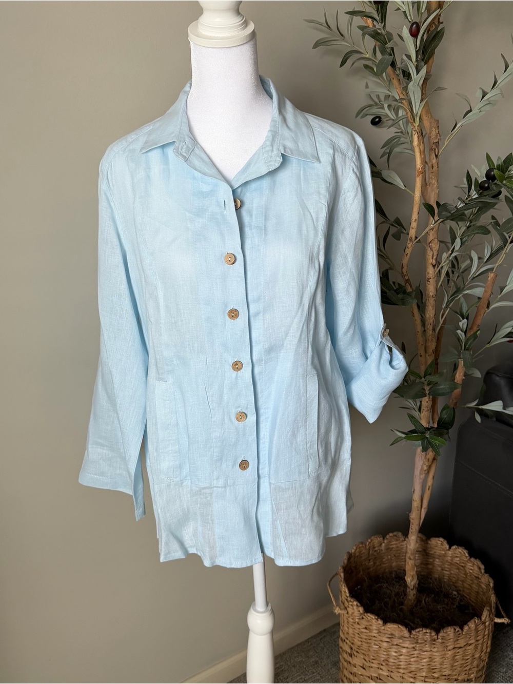 Soft Surroundings Light Blue Linen Button Down